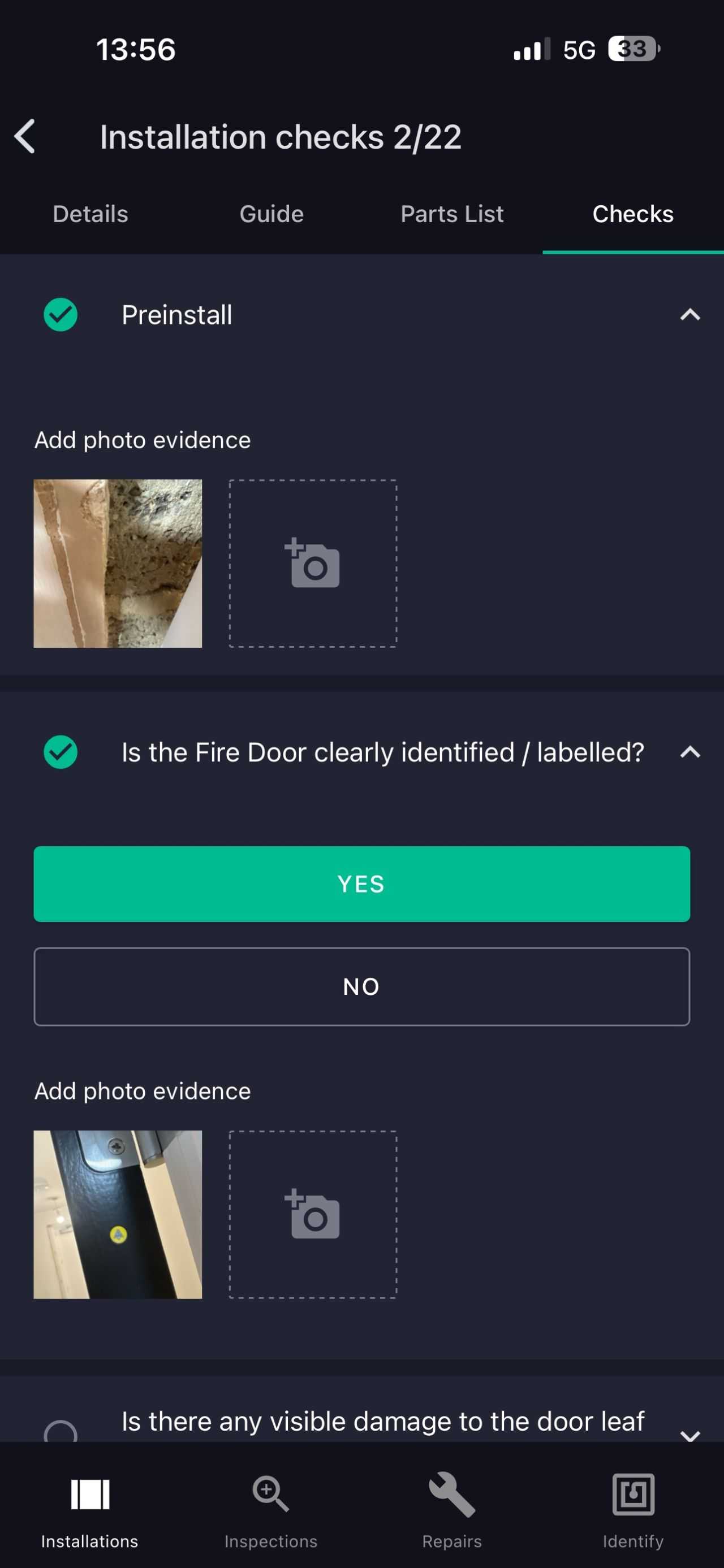 Door Data Systems checks with photo evidence per question