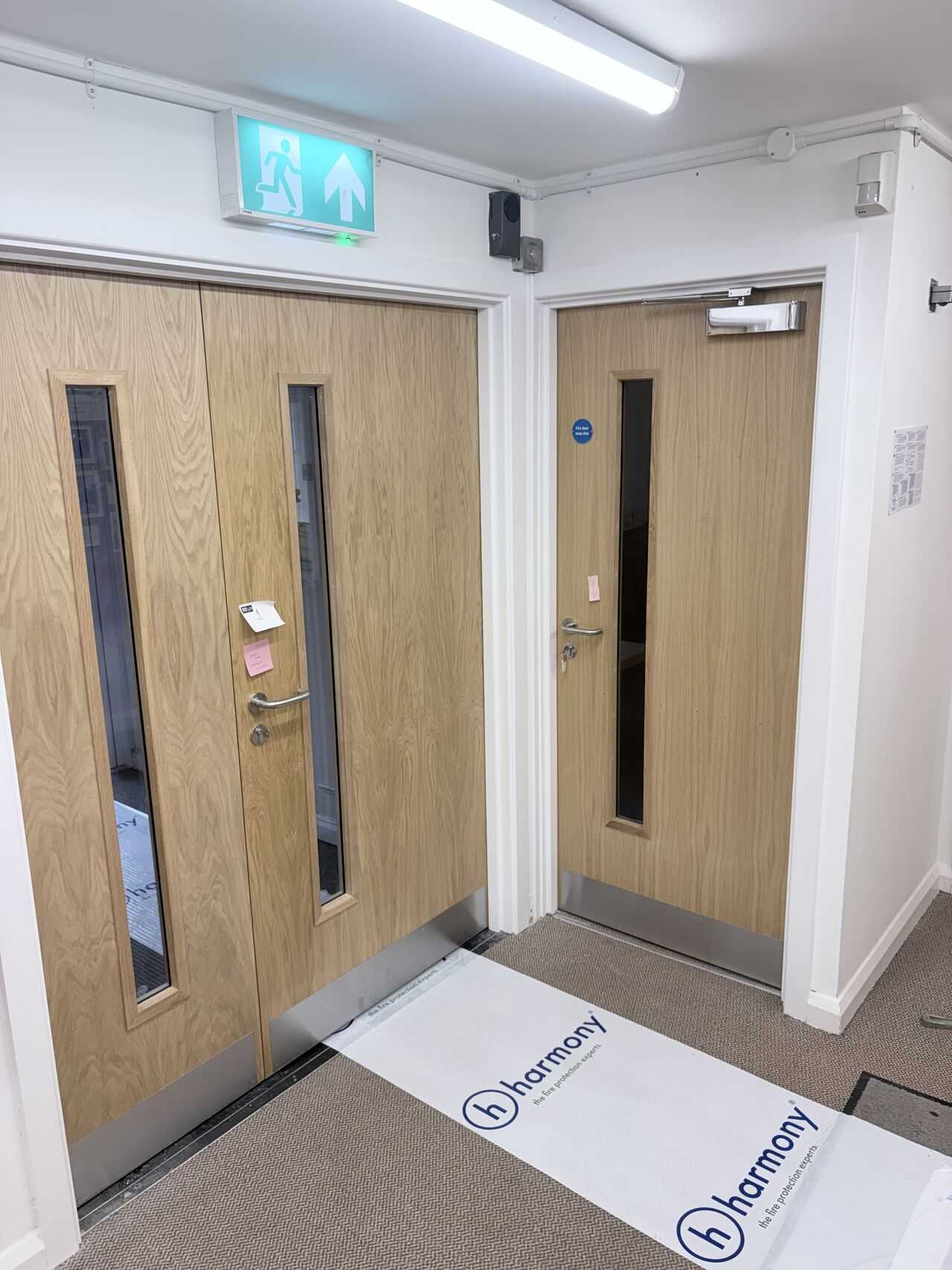 New double and single fire doorsets with vision panels, Weston-super-Mare school
